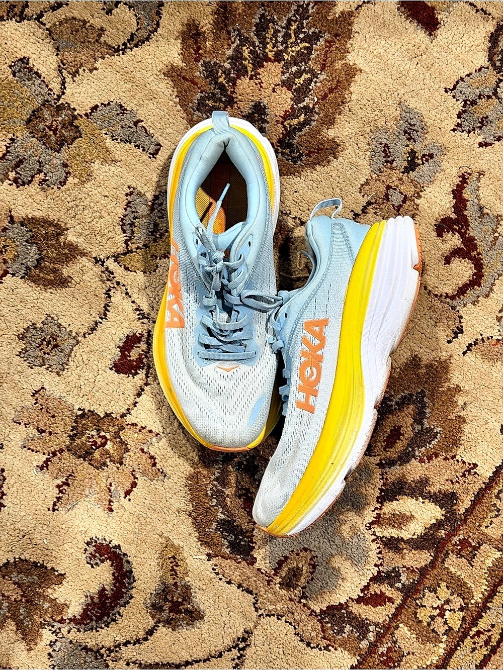 Hoka Bondi 8 Women's Athletic Shoes in Blue & Yellow